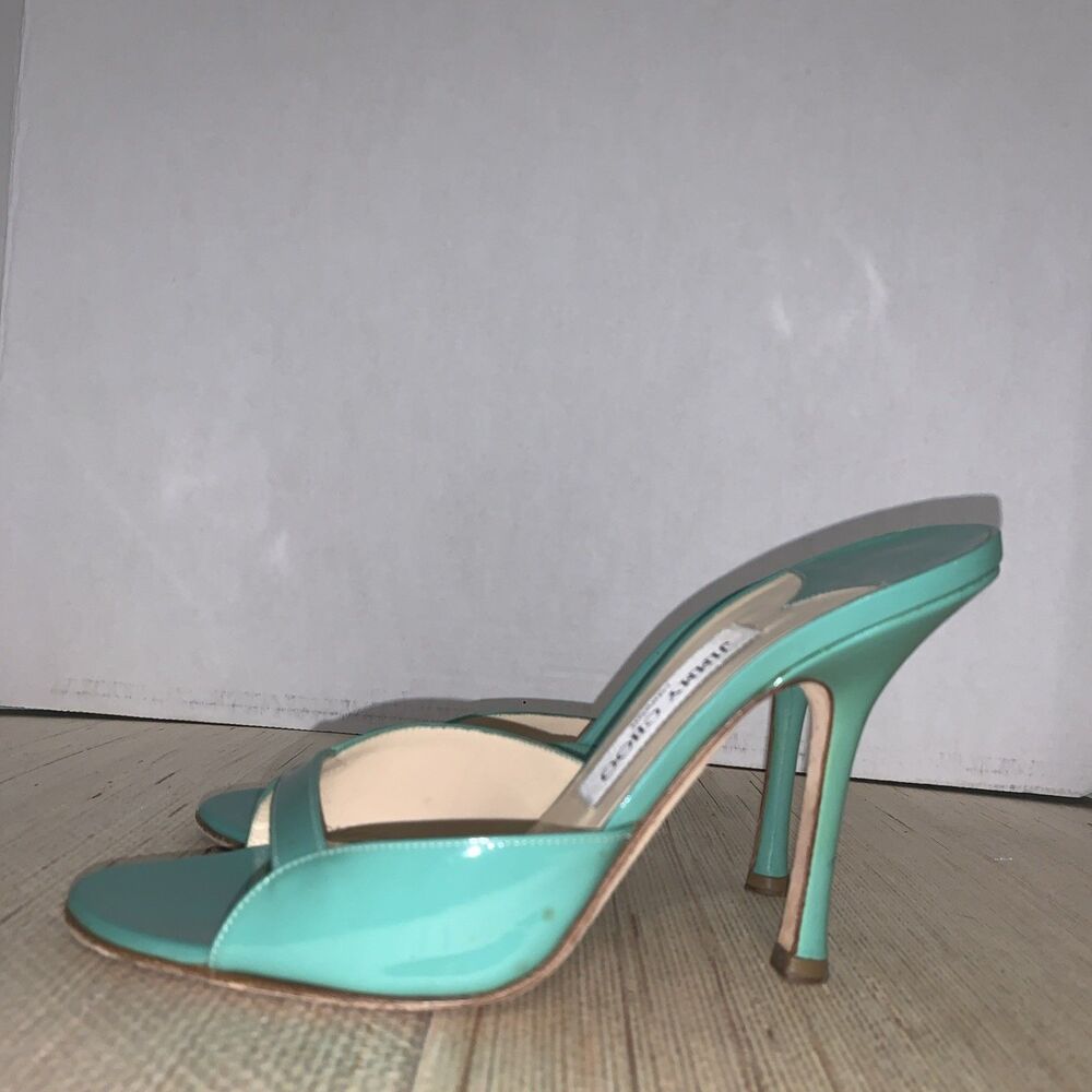 Jimmy Choo Turquoise/Green Patent Leather Sandals Preppy Office Womens 8 EU 38 - Picture 5 of 16